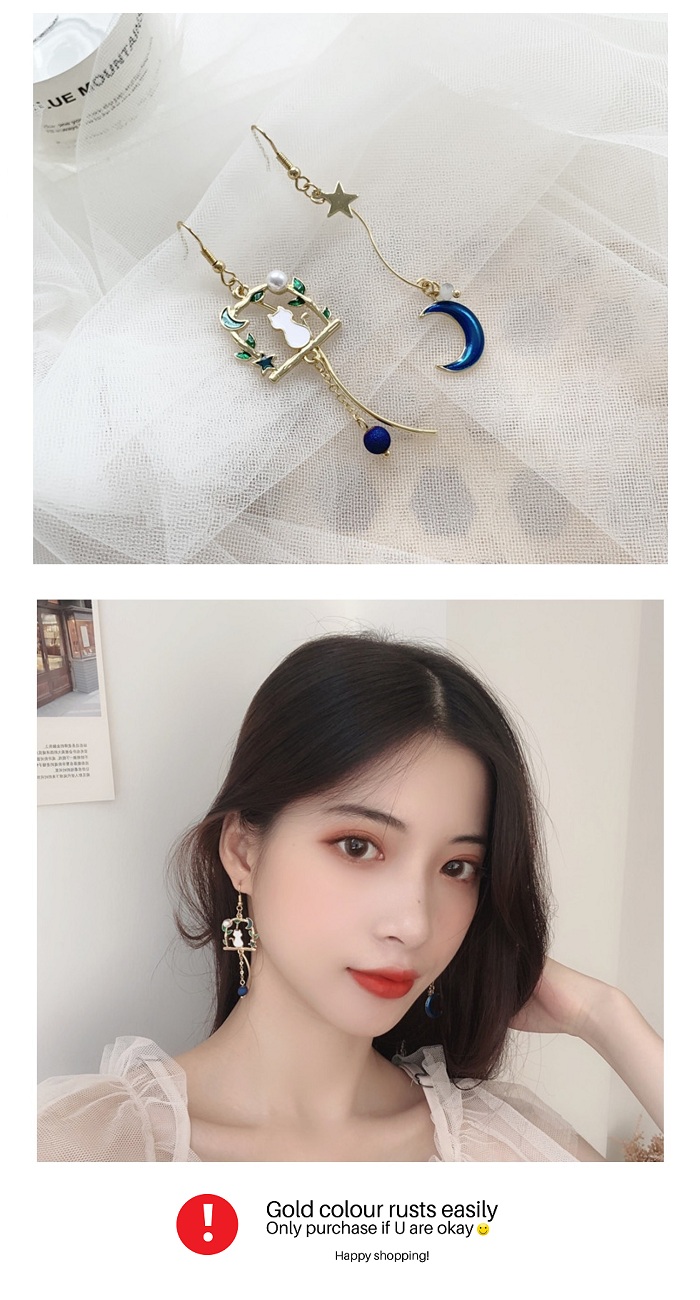 A-TT-D894 Blue Earring With Moon Hook Korean Earrings